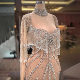 Modern Long Mermaid Beading Long Sleeves Prom Dress With Train